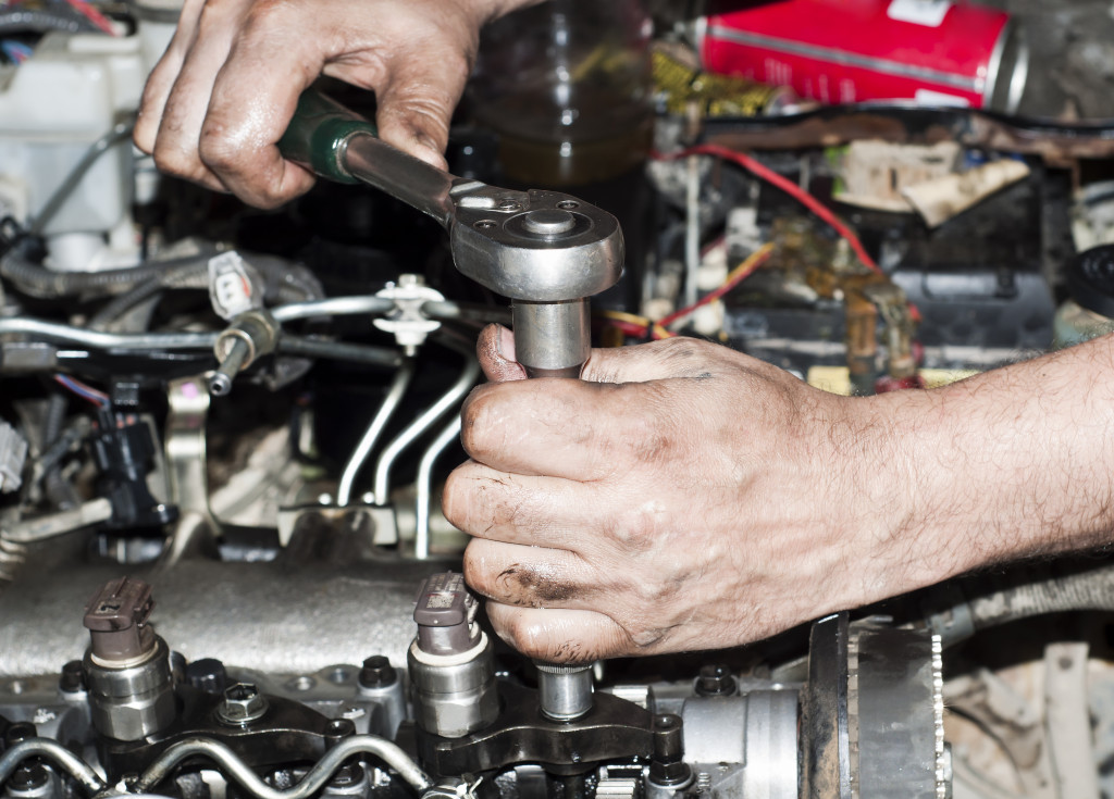 Engine repair close-up