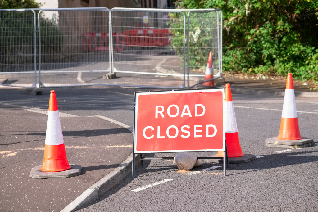 Road closure with traffic cones